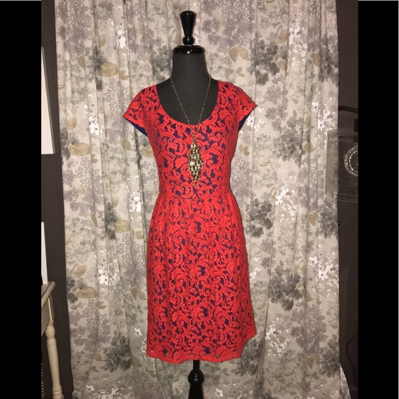 NWOT Sugerlips Red Lace with Blue Underlay Dress L - Picture 2 of 8